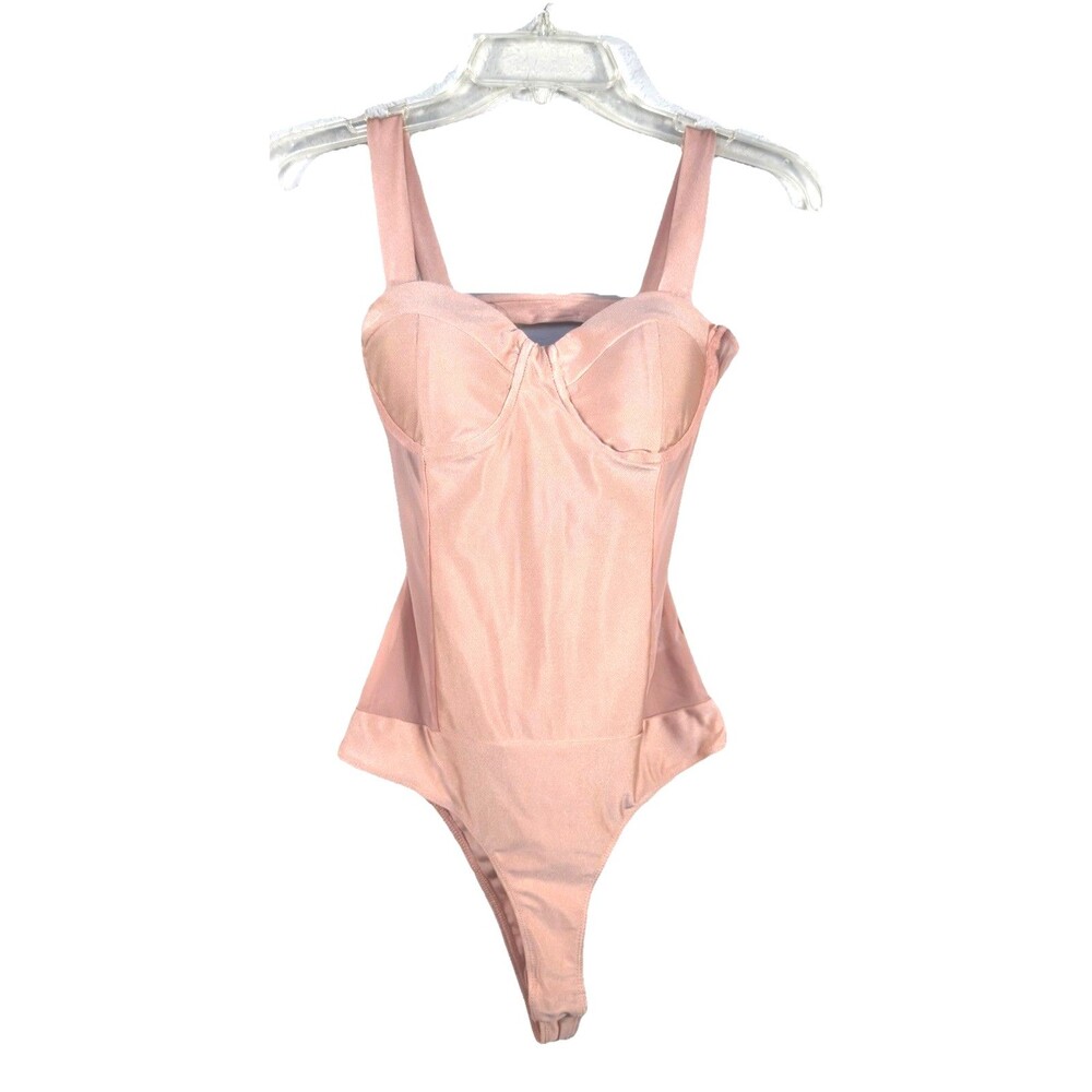 Chocolate USA Shimmer Bodysuit Small Pink Tie Back Bustier Y2K Coquette Top